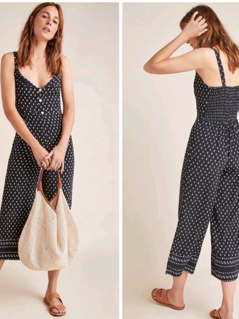 Faithfull the Brand Navy Printed Wide-Leg Jumpsuit